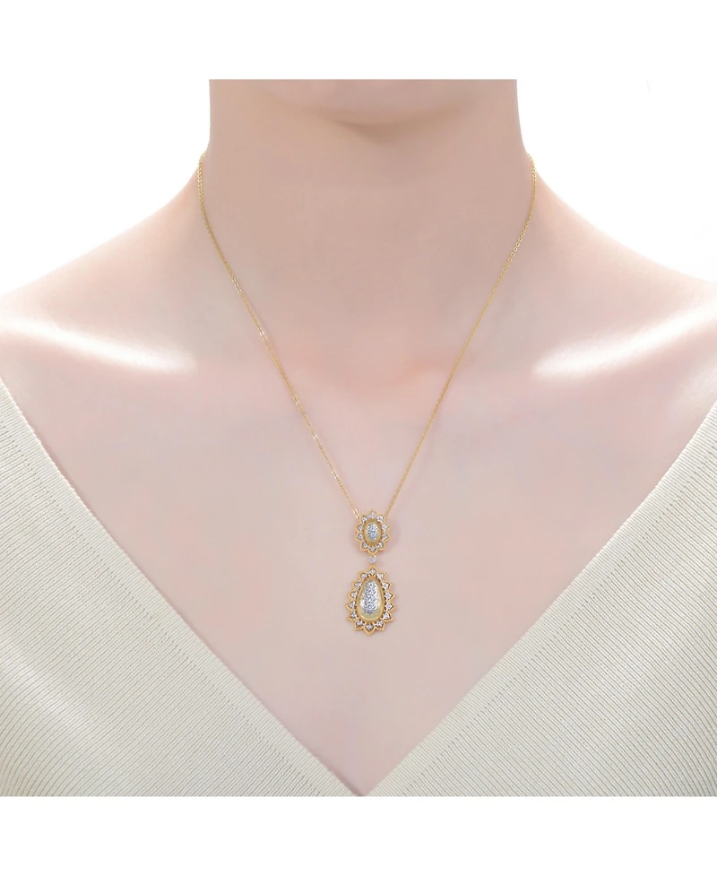 White Gold and 14K Gold Plated Cubic Zirconia Sunny Array Pendant Necklace