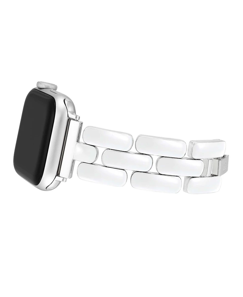 Anne Klein Women's White Enamel and Silver-Tone Alloy Metal Bracelet designed for Apple Watch 42mm (Series 10) & 38/40/41mm