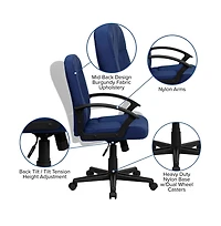 Emma+Oliver Mid-Back Fabric Executive Swivel Office Chair With Nylon Arms