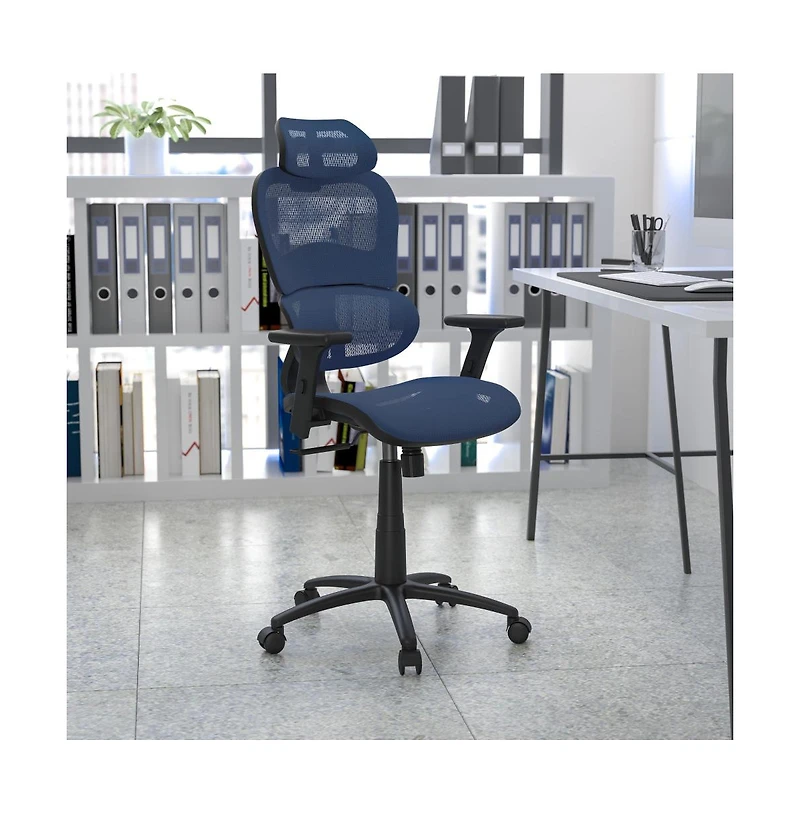 Emma+Oliver Ergonomic Mesh Office Chair-Synchro-Tilt, Headrest, Adjustable Pivot Arms