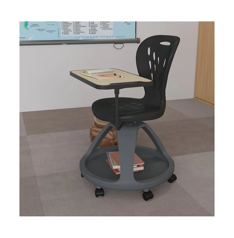 Mobile Desk Chair - 360° Tablet Rotation And Storage Cubby