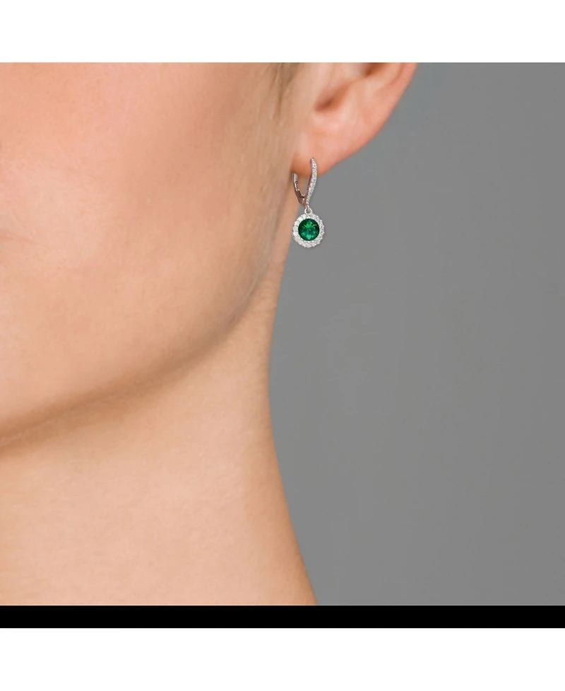 Sparkling Halo Circle Drop Earrings Sterling Silver with Cubic Zirconia