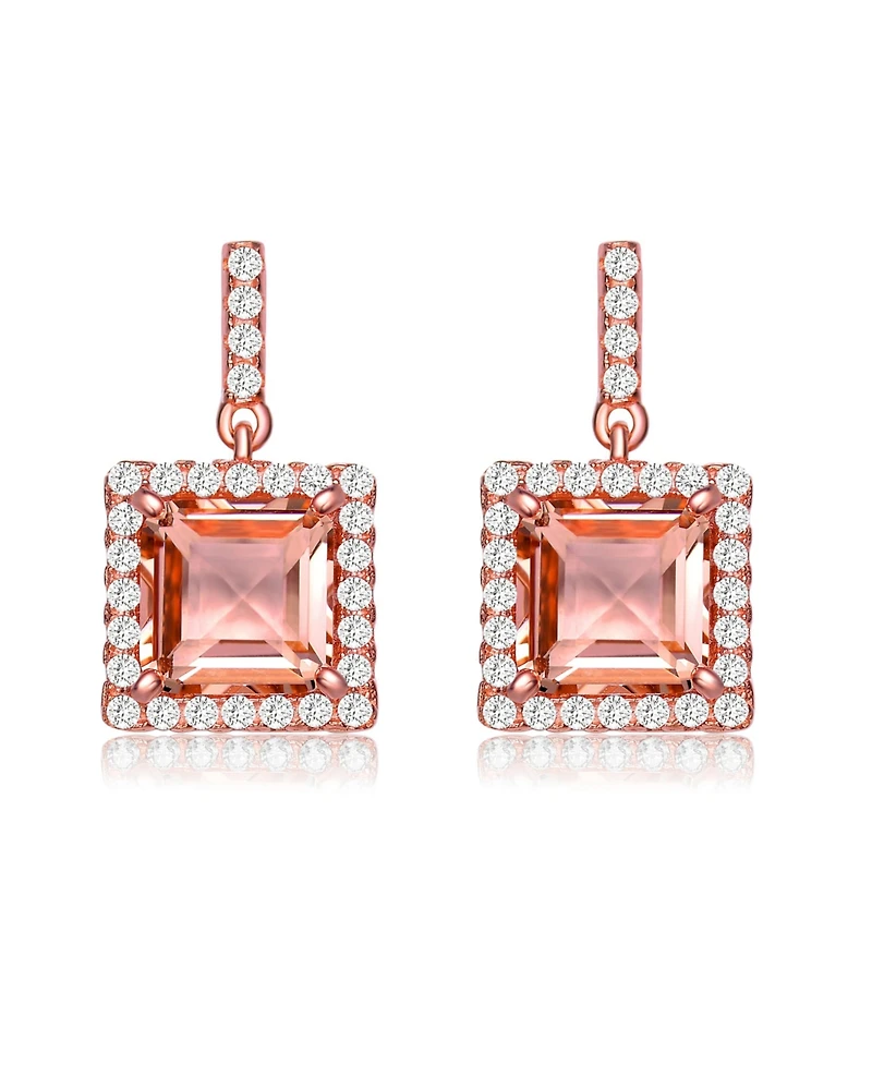 18K Rose Gold Overlay Square Champagne Cubic Zirconia Earrings