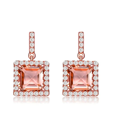18K Rose Gold Overlay Square Champagne Cubic Zirconia Earrings