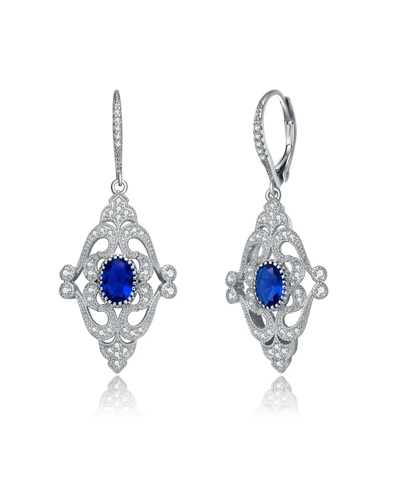 Sterling Silver Oval and Round Cubic Zirconia Adorn Leverback Earrings