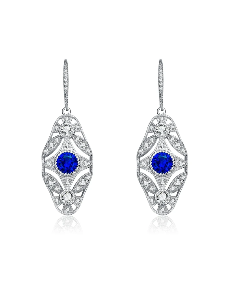 Sterling Silver with White Gold Plated Round Cubic Zirconia Wreath Leverback Earrings