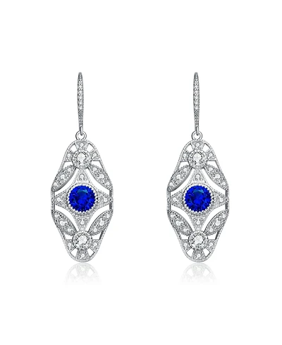 Sterling Silver with White Gold Plated Round Cubic Zirconia Wreath Leverback Earrings