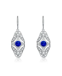 Sterling Silver with White Gold Plated Round Cubic Zirconia Wreath Leverback Earrings
