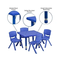 Emma+Oliver 24" Square Plastic Height Adjustable Activity Table Set With 4 Chairs