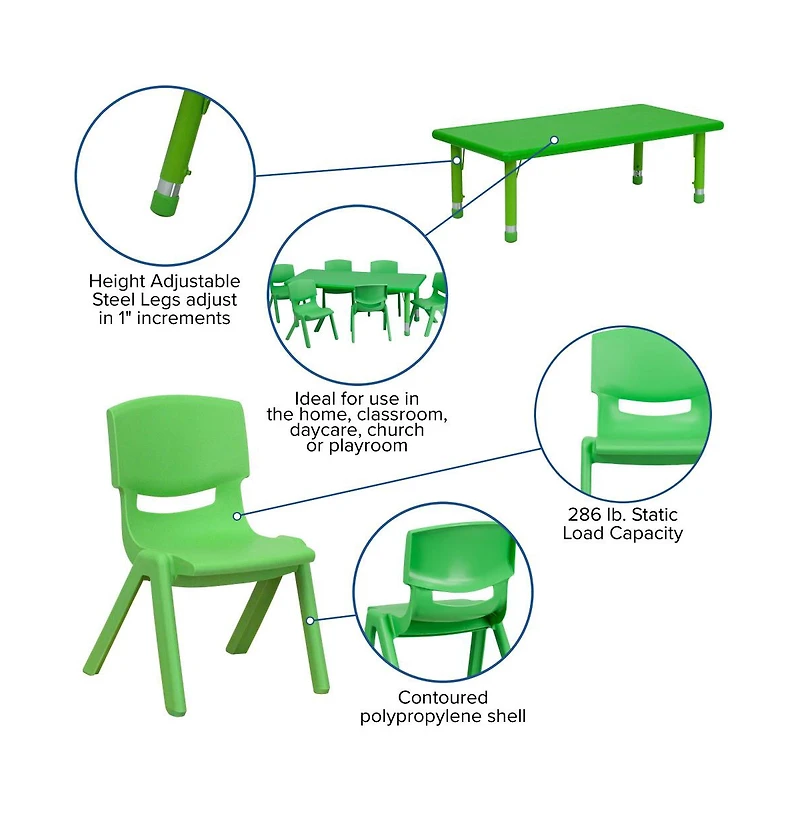 Emma+Oliver 24"W X 48"L Rectangular Plastic Height Adjustable Activity Table Set With Chairs