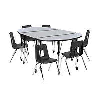 Emma+Oliver Mobile 76" Oval Wave Collaborative Laminate Activity Table Set With 16" Student Stack Chairs