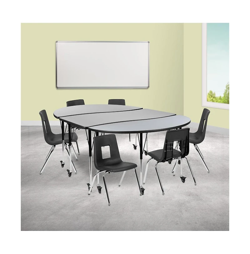 Mobile 86" Oval Wave Collaborative Laminate Activity Table Set With 16" Student Stack Chairs