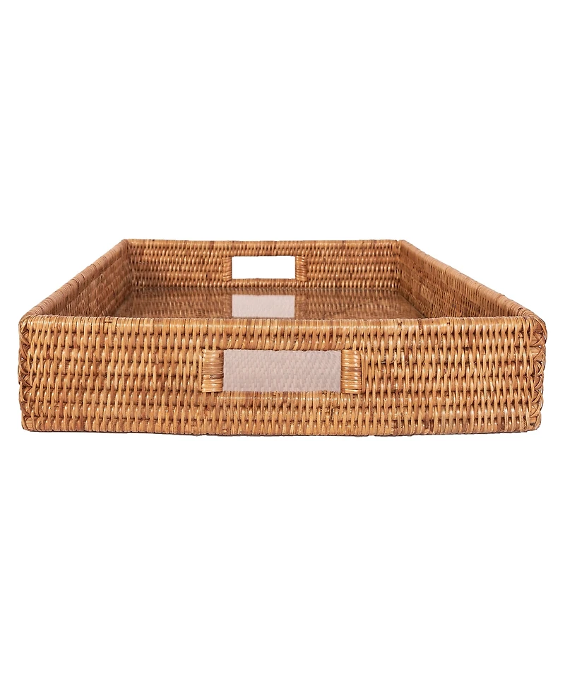Artifacts Trading Company Artifacts Rattan Square Serving Ottoman Trays with Glass Insert