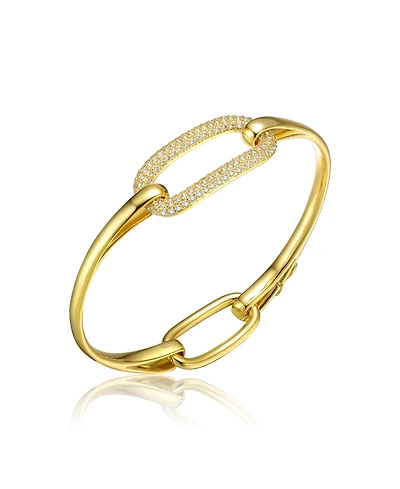 Sterling Silver 14K Gold Plated Clear Cubic Zirconia Bangle Bracelet