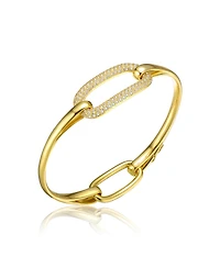 Sterling Silver 14K Gold Plated Clear Cubic Zirconia Bangle Bracelet