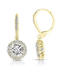 Sparkling Halo Circle Drop Earrings Sterling Silver with Cubic Zirconia