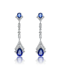 Sterling Silver With White Gold Plated Clear And Green Cubic Zirconia Double Haloed Drop Earrings