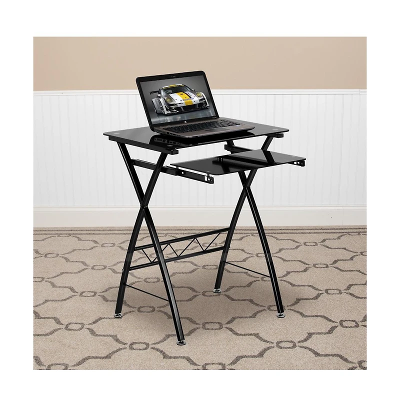 Tempered Glass Computer Desk With Pull-Out Keyboard Tray