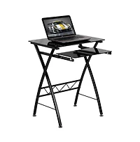 Tempered Glass Computer Desk With Pull-Out Keyboard Tray