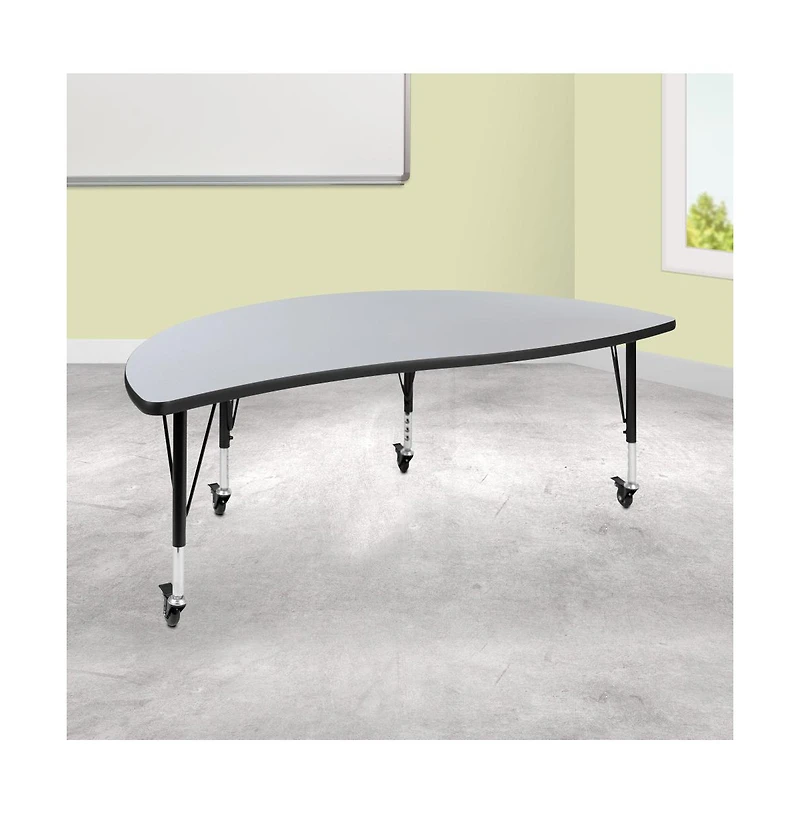 Emma+Oliver Mobile 60" Half Circle Wave Flexible Collaborative Kids Adjustable Activity Table