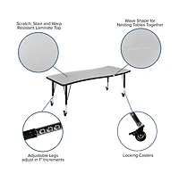 Emma+Oliver Mobile 26"W X 60"L Wave Flexible Collaborative Kids Adjustable Activity Table