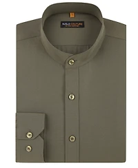 Suslo Couture Men's Slim Fit Solid Performance Collarless Button Down Shirt