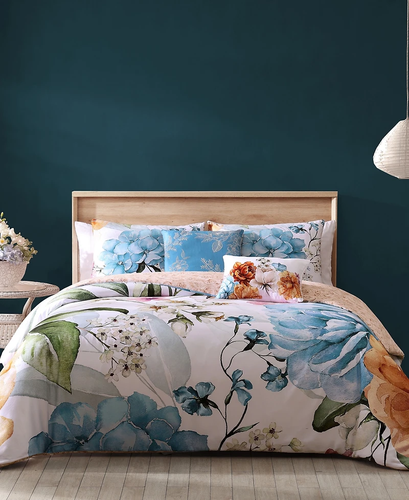 Bebejan Maia Blue Bedding 200 Thread Count 100% Cotton Sateen 5 Piece Reversible Queen Comforter Set