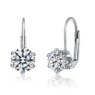 White Cubic Zirconia Solitaire Classic Leverback Earrings