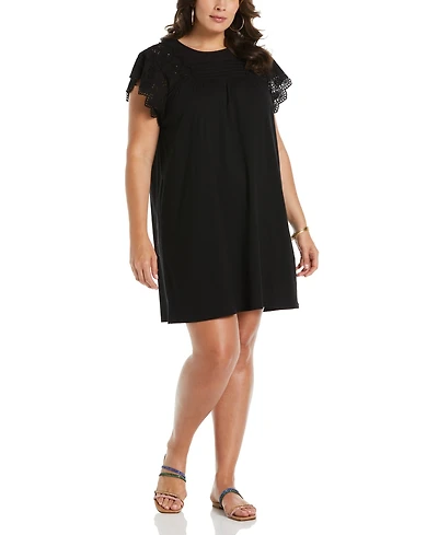 Ella Rafaella Plus Knit Eyelet Short Sleeve Tee Shirt Dress