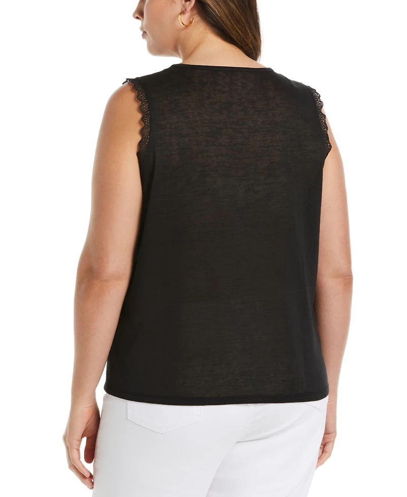 Ella Rafaella Plus Crochet Trim Sleeveless Top