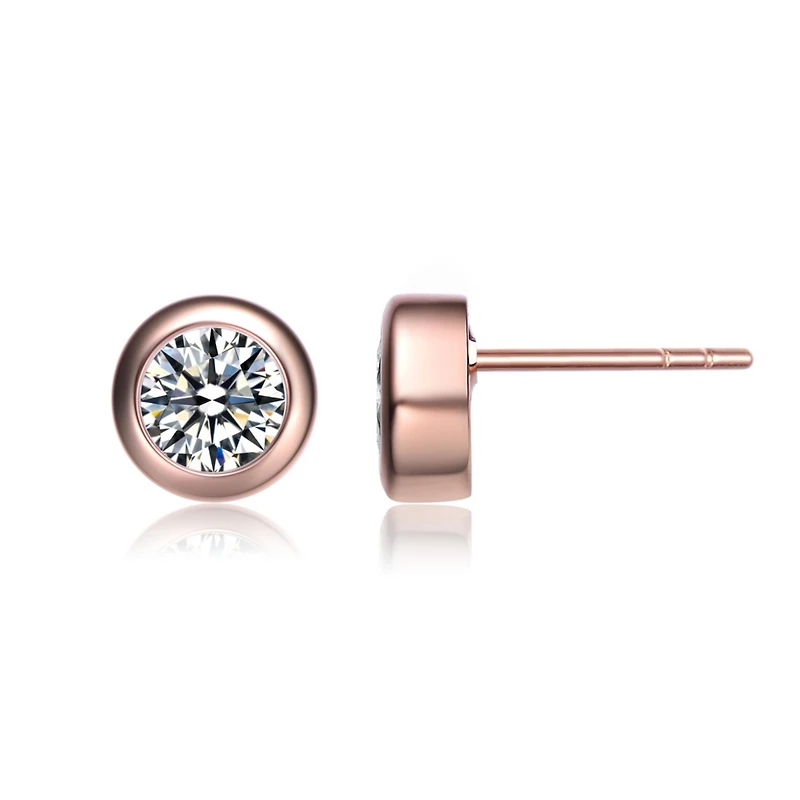 Modern Cubic Zirconia Solitaire Stud Butterfly Post Back Earrings