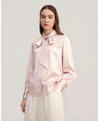 Vintage Bow Tie Silk Blouse for Women