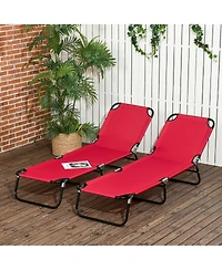 Outsunny Folding Chaise Lounge Pool Chairs, Reclining Back, Steel Frame & Breathable Mesh for Beach, Yard, Patio