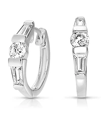 Sterling Silver Cubic Zirconia Huggie White Gold Plated Circle Shape Earrings