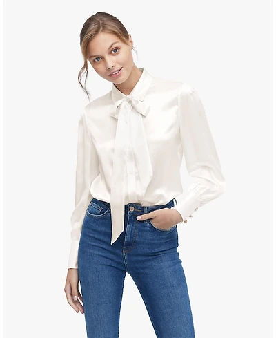 Vintage Bow Tie Silk Blouse for Women