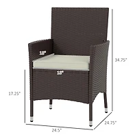 Outsunny 2PC Patio Rat Wicker Dining Armrest Chairs Furniture W/ Cushions