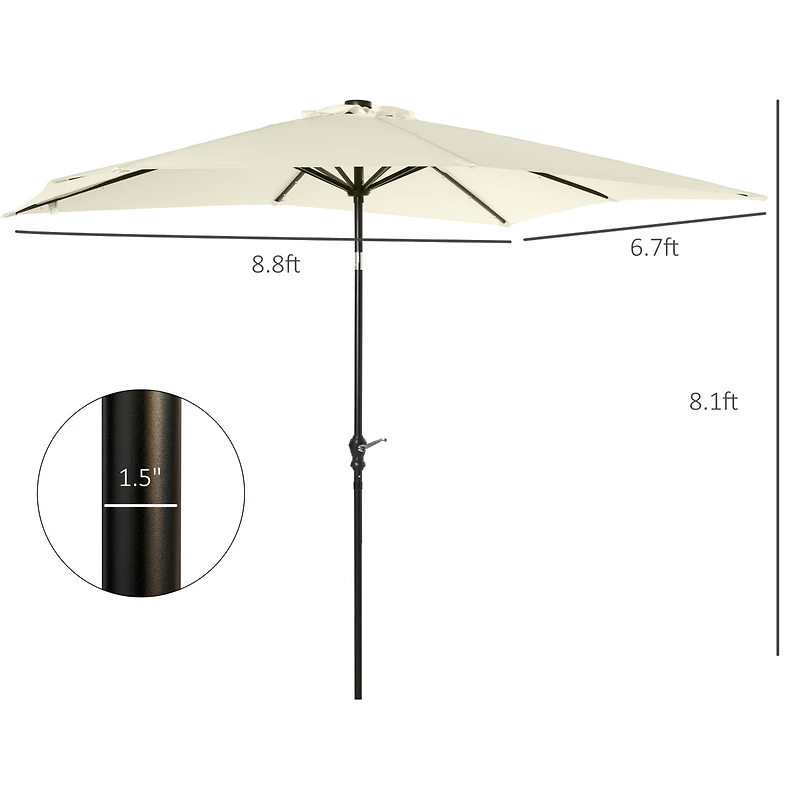 Outsunny 9' x 7' Solar Umbrella, Patio Umbrella with Led Lights