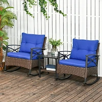 Outsunny 3pc Rocking Chair Set w/ Cushions, Wicker Bistro Set