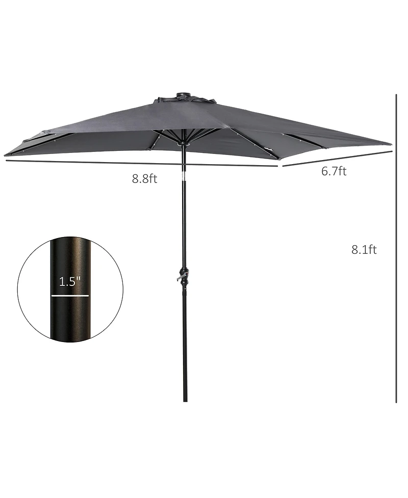 Outsunny 9' x 7' Solar Umbrella, Patio Umbrella with Led Lights