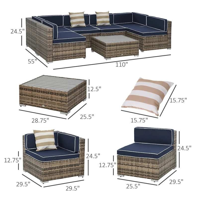 Outsunny 7pc Sectional Wicker Patio Furniture, Stripe,