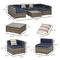 Outsunny 7pc Sectional Wicker Patio Furniture, Stripe,