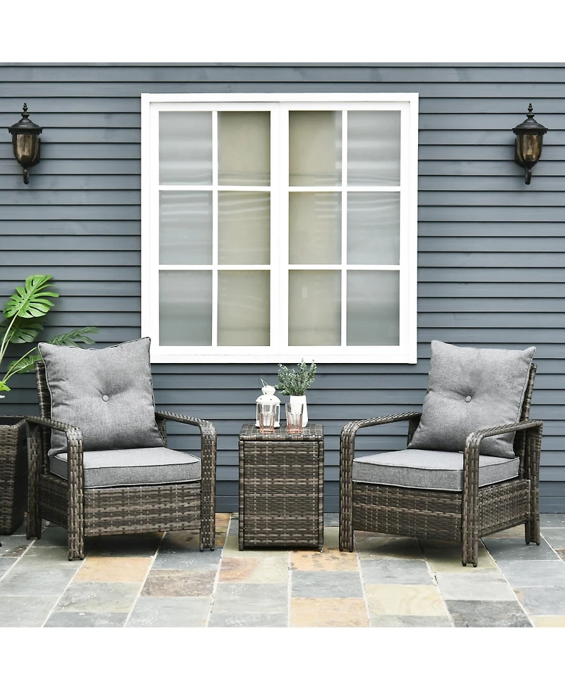 Outsunny 3 Piece Patio Furniture, Pe Wicker Storage Table & Chairs,