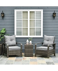 Outsunny 3 Piece Patio Furniture, Pe Wicker Storage Table & Chairs,