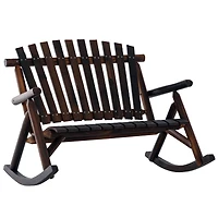 Outsunny Wooden Adirondack Rocker Loveseat 2 Seat Wood Rocking Chair Porch Carbonized