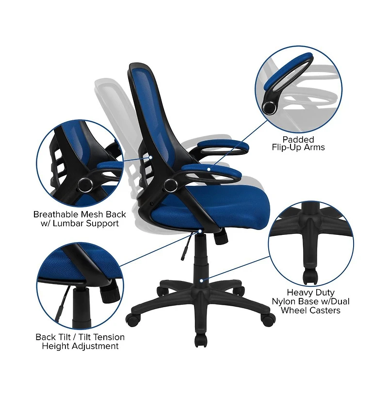 Emma+Oliver High Back Mesh Ergonomic Office Chair With Flip-Up Arms