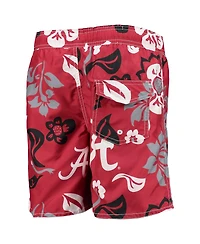 Big Boys Wes & Willy Crimson Alabama Tide Floral Volley Swim Trunks