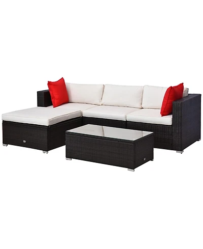 Outsunny 5 Piece Patio Wicker Furniture Set