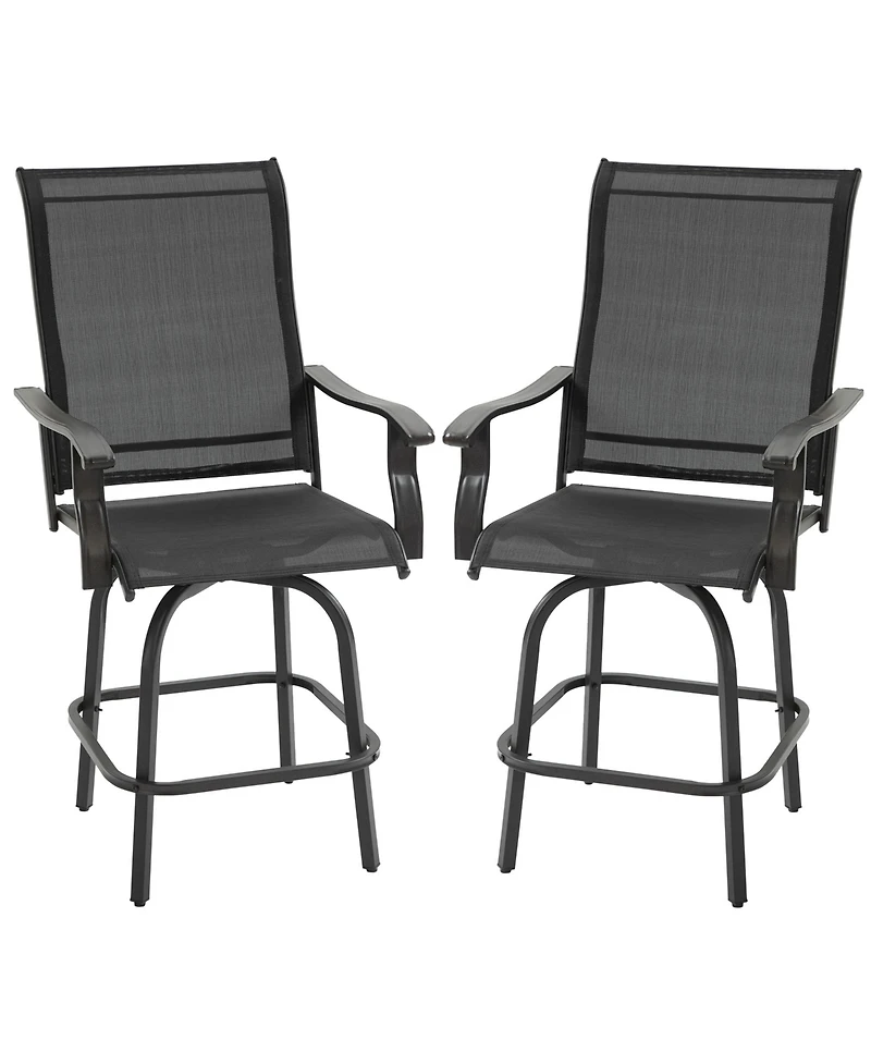 Outsunny Set of 2 Outdoor Swivel Bar Stools for Backyard Balcony Poolside