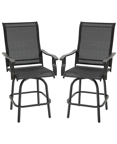 Outsunny Set of 2 Outdoor Swivel Bar Stools for Backyard Balcony Poolside