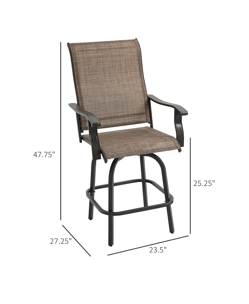 Outsunny Set of 2 Outdoor Swivel Bar Stools for Backyard Balcony Poolside